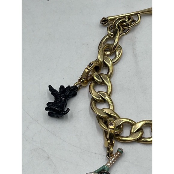 Juicy Couture Puffed Tennis Racquet Scottie Dog Heart Toggle Gold Tone Bracelet - Picture 9 of 14
